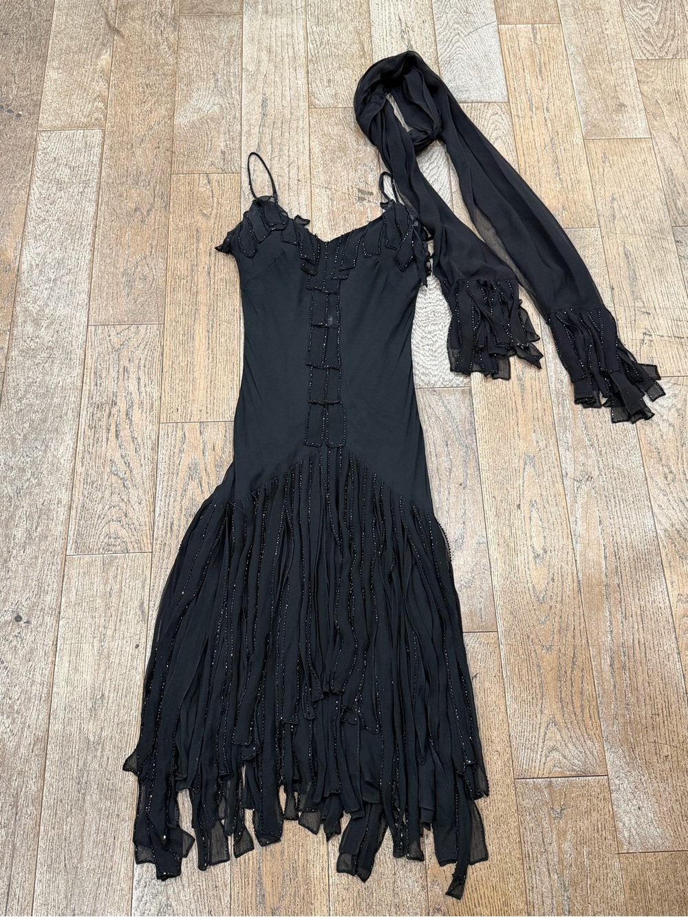 Vintage Y2K Sue Wong Nocturne Beaded Silk Dress Set Whimsigoth Flapper Sz 10